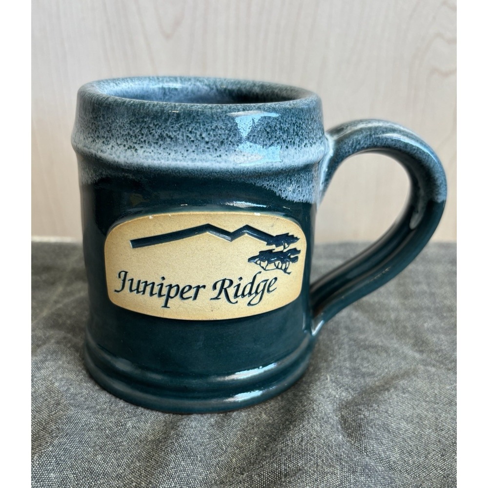 Deneen Pottery Coffee Tea Mug Cup Juniper Ridge Hiking Forest Green 10 Oz GUC